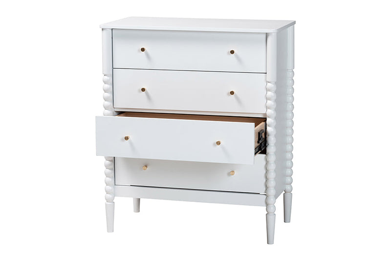 Laverne White Bobbin Wood 4-Drawer Chest Baxton