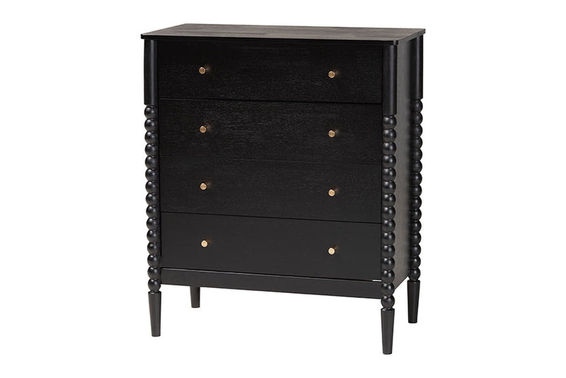 Laverne Black Bobbin Wood 4-Drawer Chest Baxton
