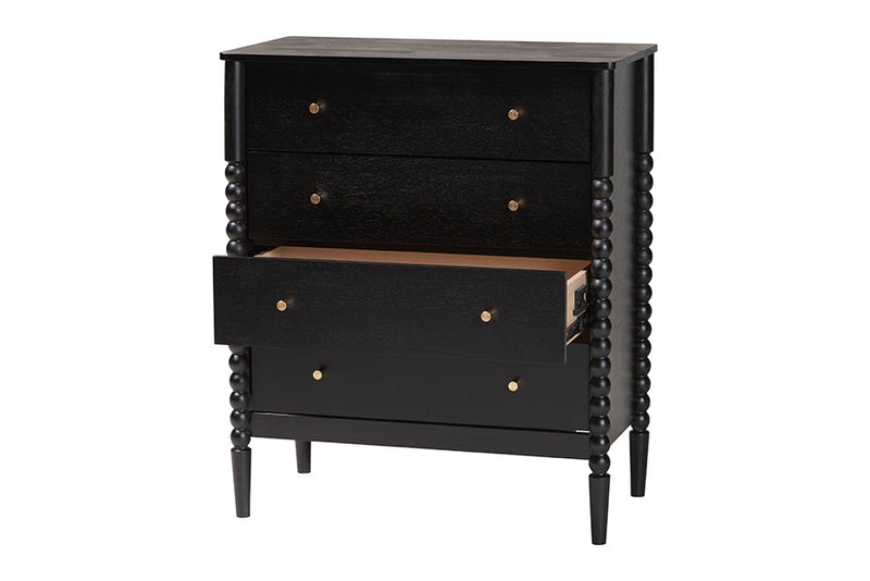 Laverne Black Bobbin Wood 4-Drawer Chest Baxton