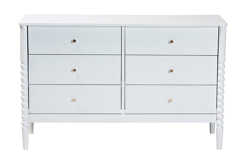 Laverne White Bobbin Wood 6-Drawer Dresser Baxton