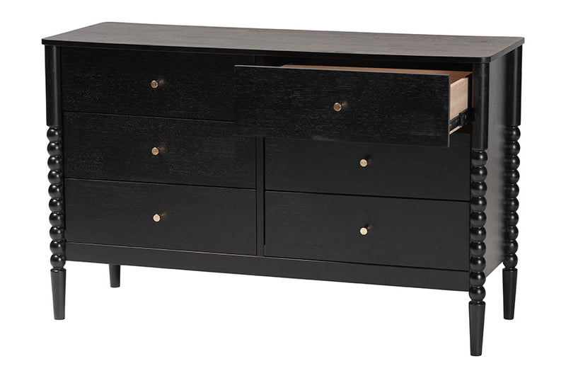 Laverne Black Bobbin Wood 6-Drawer Dresser Baxton