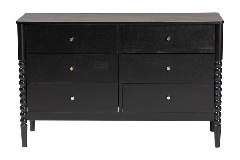 Laverne Black Bobbin Wood 6-Drawer Dresser Baxton