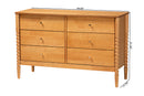 Laverne Oak Brown Bobbin Wood 6-Drawer Dresser Baxton