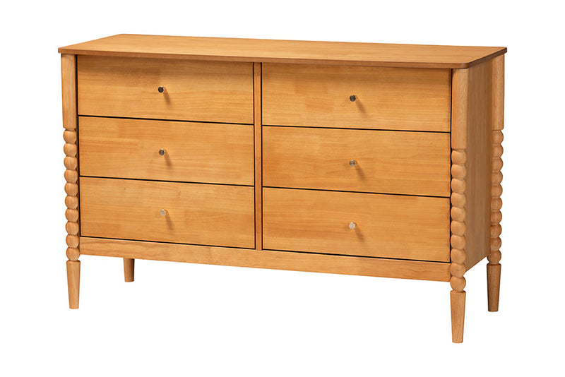 Laverne Oak Brown Bobbin Wood 6-Drawer Dresser Baxton