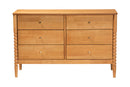 Laverne Oak Brown Bobbin Wood 6-Drawer Dresser Baxton
