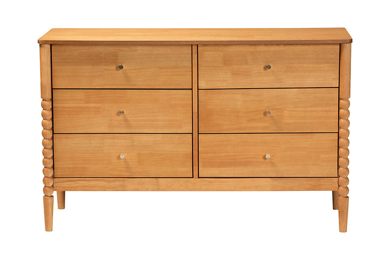 Laverne Oak Brown Bobbin Wood 6-Drawer Dresser Baxton