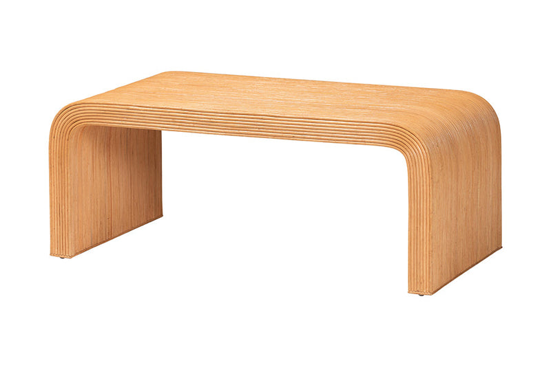 Delara Bohemian Light Honey Fluted Rattan Coffee Table Baxton