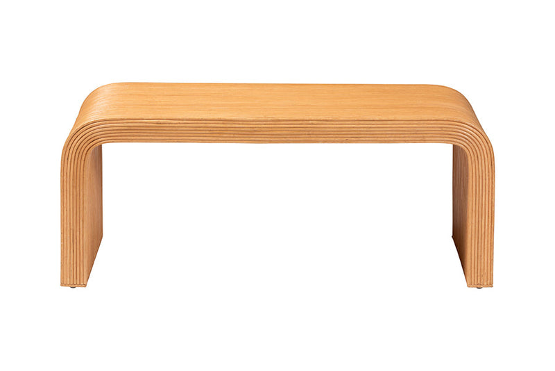 Delara Bohemian Light Honey Fluted Rattan Coffee Table Baxton