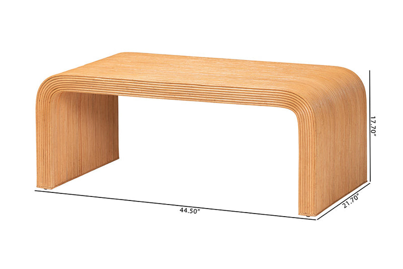 Delara Bohemian Light Honey Fluted Rattan Coffee Table Baxton