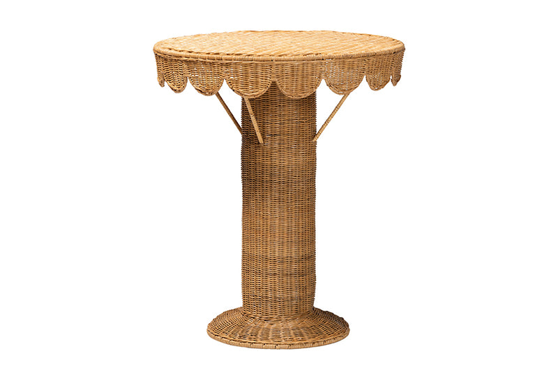 Adela Bohemian Light Honey Rattan Scalloped Accent Table