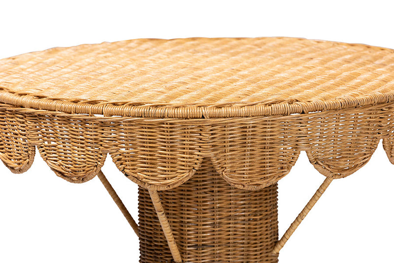 Adela Bohemian Light Honey Rattan Scalloped Accent Table Baxton