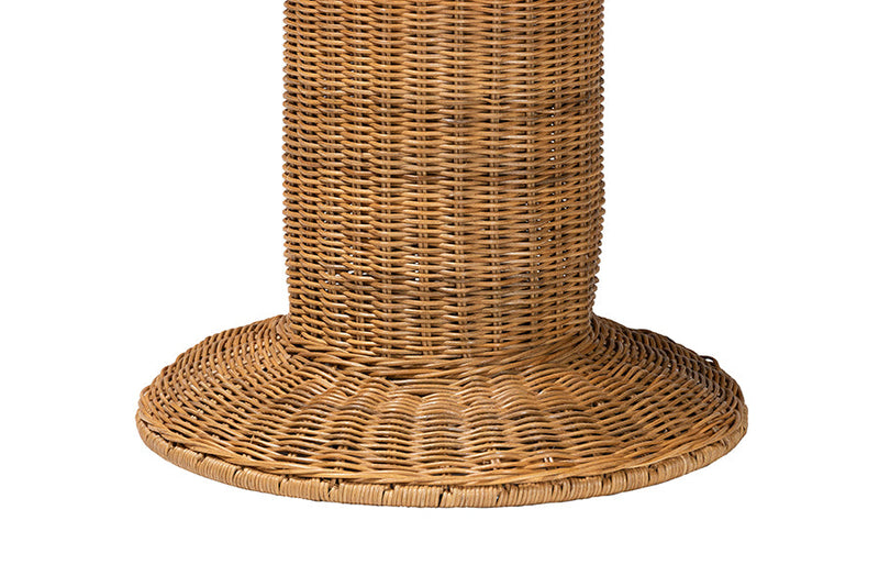 Adela Bohemian Light Honey Rattan Scalloped Accent Table Baxton