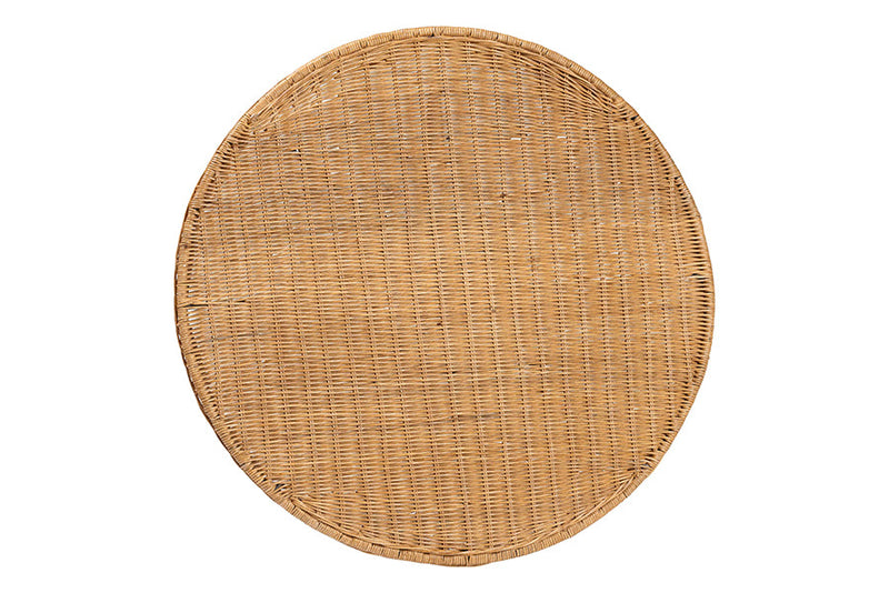 Adela Bohemian Light Honey Rattan Scalloped Accent Table Baxton