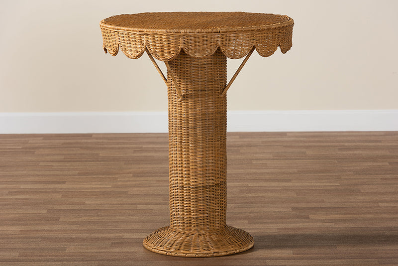 Adela Bohemian Light Honey Rattan Scalloped Accent Table