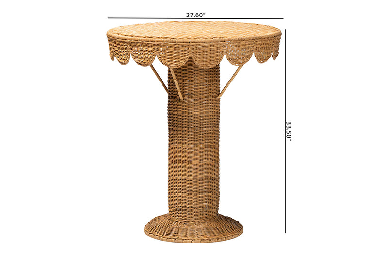 Adela Bohemian Light Honey Rattan Scalloped Accent Table