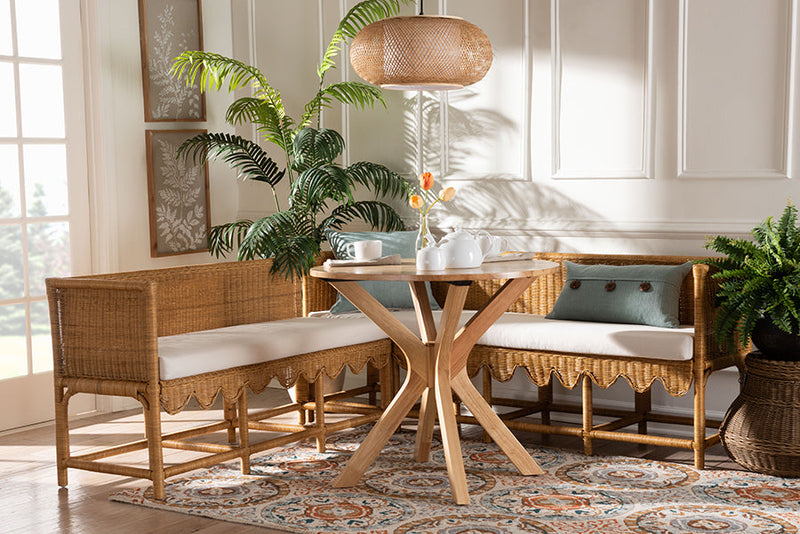 Gallo Bohemian Scallop Light Honey Rattan 2Pc Dining Nook Set Baxton
