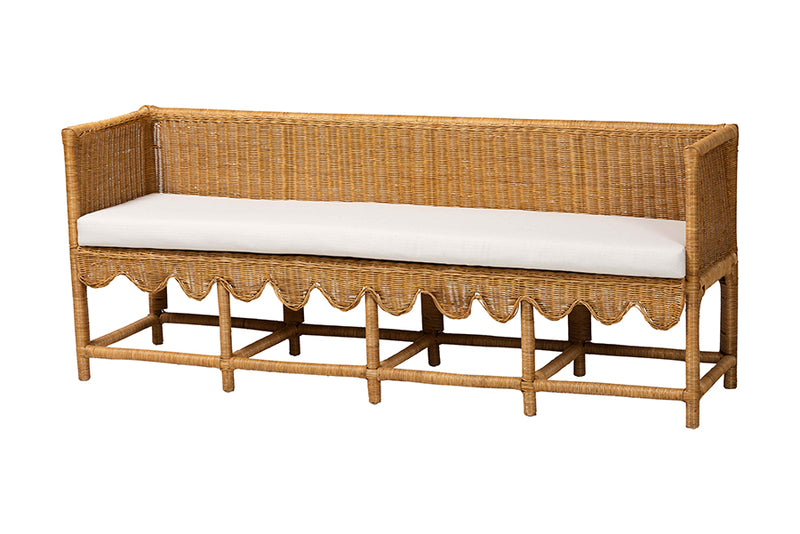 Gallo Bohemian Scallop Light Honey Rattan Long Dining Bench