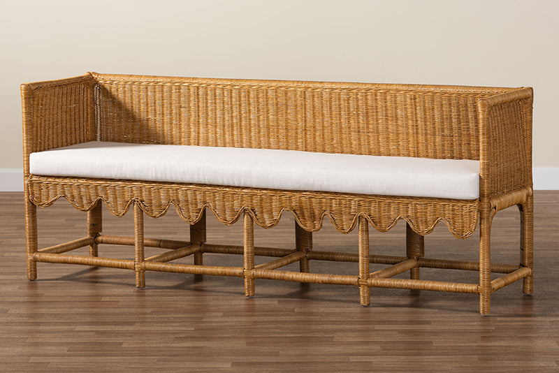 Gallo Bohemian Scallop Light Honey Rattan Long Dining Bench