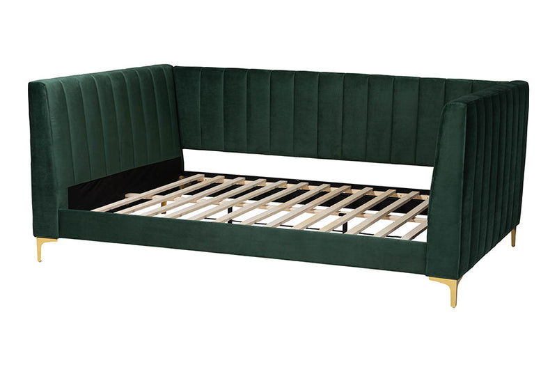 Noleta Emerald Green Velvet and Gold Metal Full Daybed Baxton