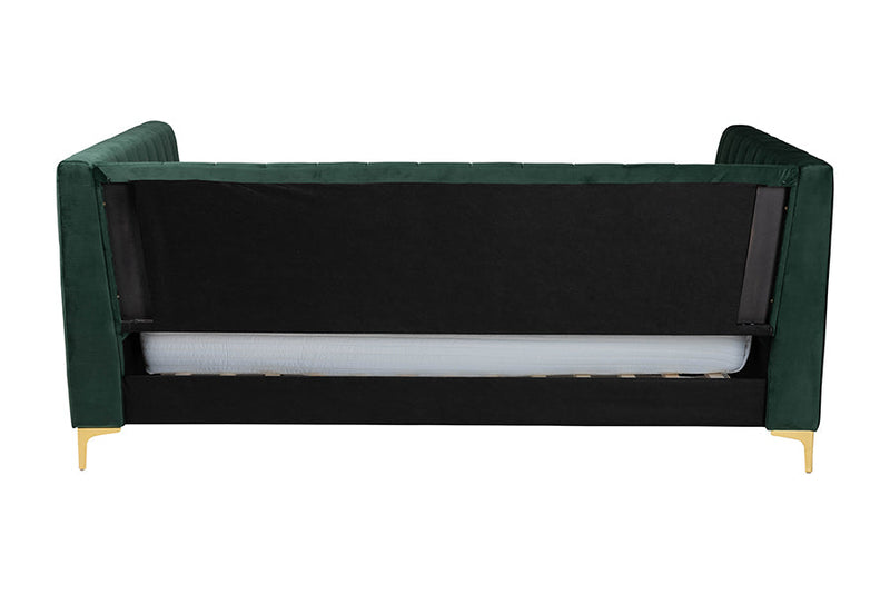 Noleta Emerald Green Velvet and Gold Metal Full Daybed Baxton