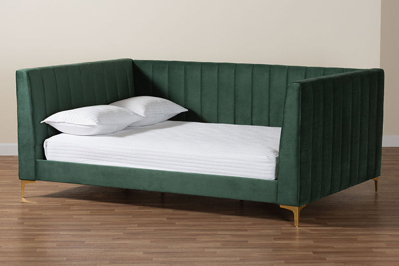 Noleta Emerald Green Velvet and Gold Metal Full Daybed Baxton