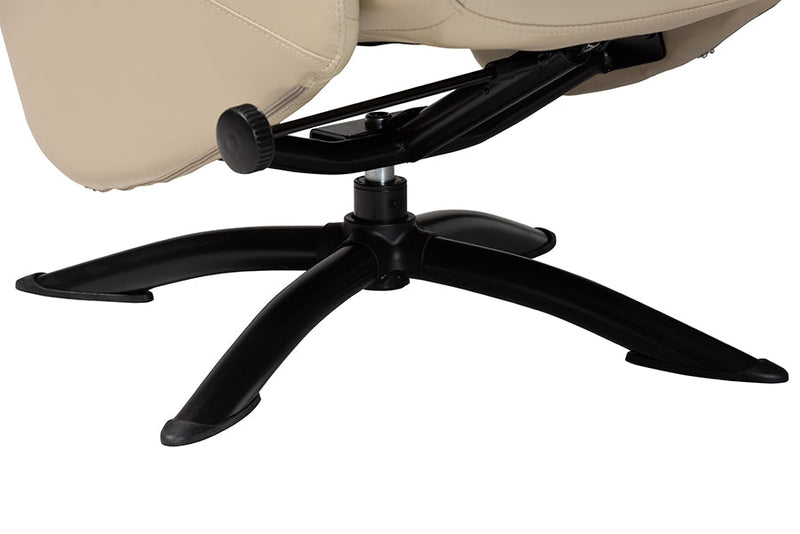 Sage Modern Beige Faux Leather 2Pc Lounge Chair and Footrest Set Baxton