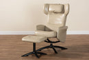 Sage Modern Beige Faux Leather 2Pc Lounge Chair and Footrest Set Baxton