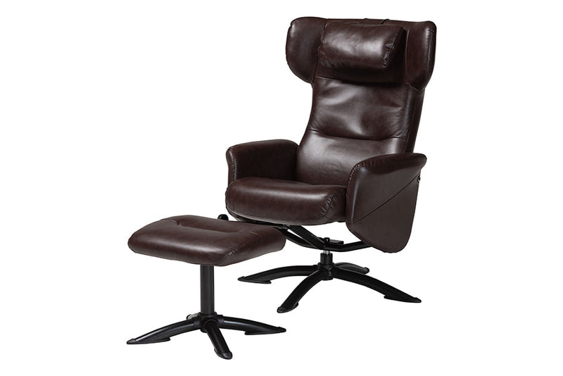 Sage Modern Brown Faux Leather 2Pc Lounge Chair and Footrest Set Baxton