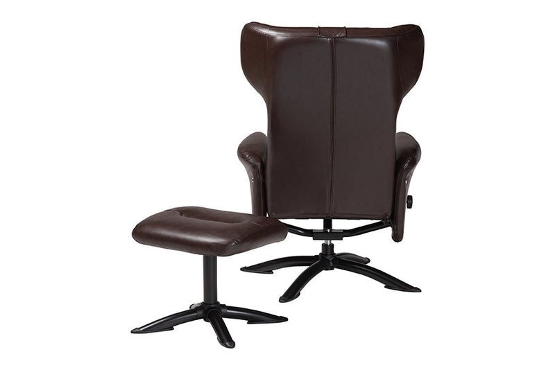 Sage Modern Brown Faux Leather 2Pc Lounge Chair and Footrest Set Baxton