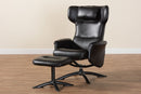 Sage Modern Black Faux Leather 2Pc Lounge Chair and Footrest Set Baxton