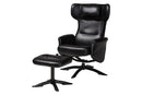 Sage Modern Black Faux Leather 2Pc Lounge Chair and Footrest Set Baxton