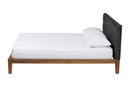 Miyagi Japandi Dark GrayTeddy Fabric and Walnut Brown Wood Queen Bed Baxton