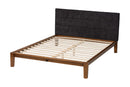Miyagi Japandi Dark GrayTeddy Fabric and Walnut Brown Wood Queen Bed Baxton