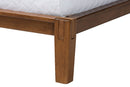 Miyagi Japandi Dark GrayTeddy Fabric and Walnut Brown Wood Queen Bed Baxton
