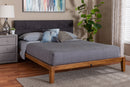 Miyagi Japandi Dark GrayTeddy Fabric and Walnut Brown Wood Queen Bed Baxton