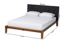 Miyagi Japandi Dark GrayTeddy Fabric and Walnut Brown Wood Queen Bed Baxton