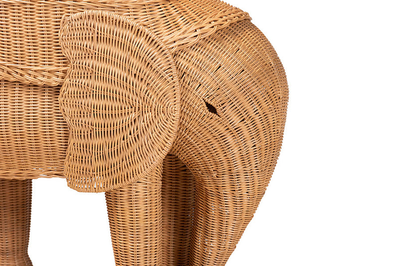 Leandra Bohemian Light Honey Rattan Elephant End Table Baxton
