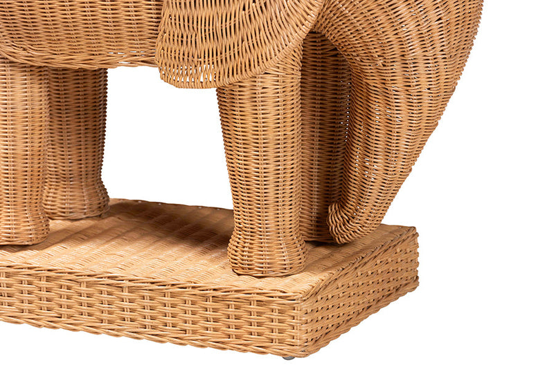 Leandra Bohemian Light Honey Rattan Elephant End Table Baxton
