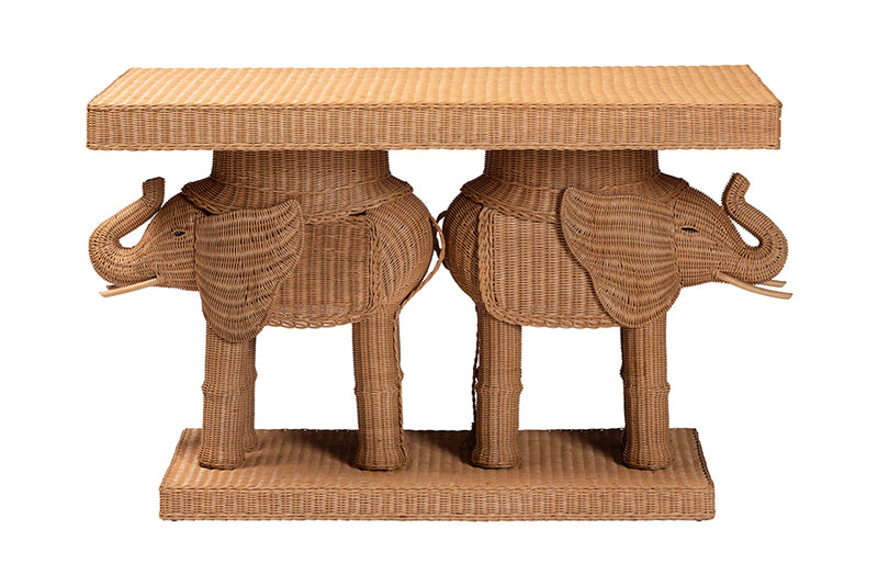 Leandra Bohemian Honey Rattan Elephant Console Table