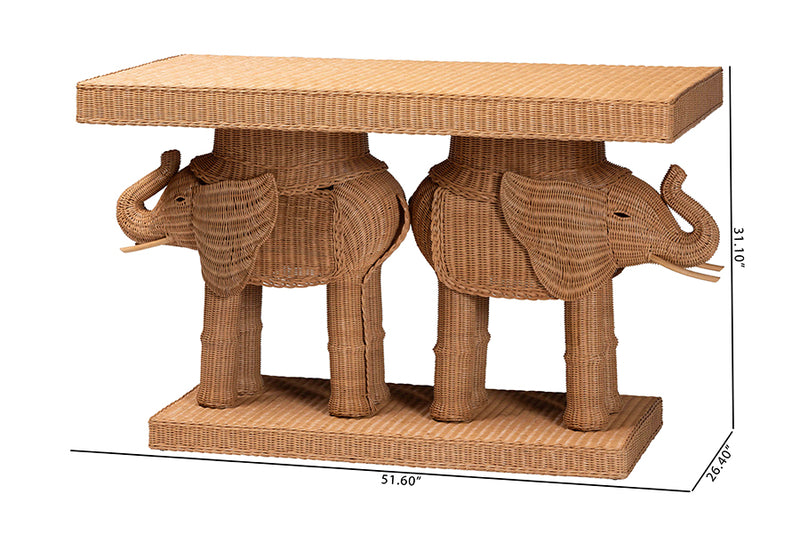 Leandra Bohemian Honey Rattan Elephant Console Table