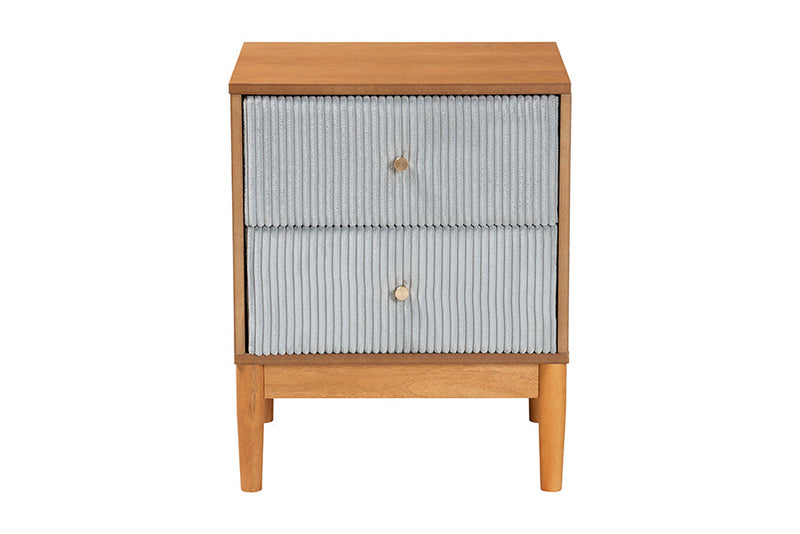 Troy GrayCorduroy and Oak Brown Wood 2-Drawer Nightstand Baxton