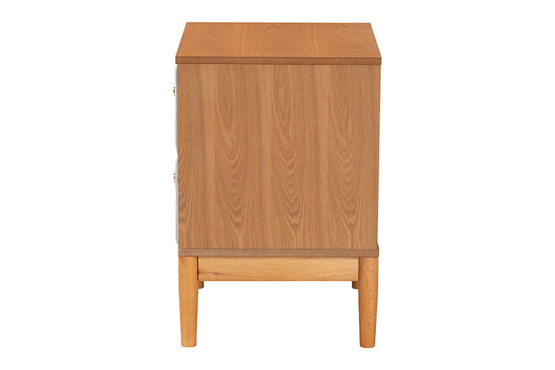 Troy GrayCorduroy and Oak Brown Wood 2-Drawer Nightstand Baxton