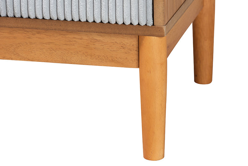 Troy GrayCorduroy and Oak Brown Wood 2-Drawer Nightstand Baxton