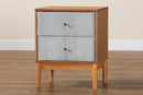 Troy GrayCorduroy and Oak Brown Wood 2-Drawer Nightstand Baxton