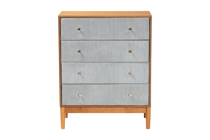 Troy GrayCorduroy and Oak Brown Wood 4-Drawer Chest Baxton