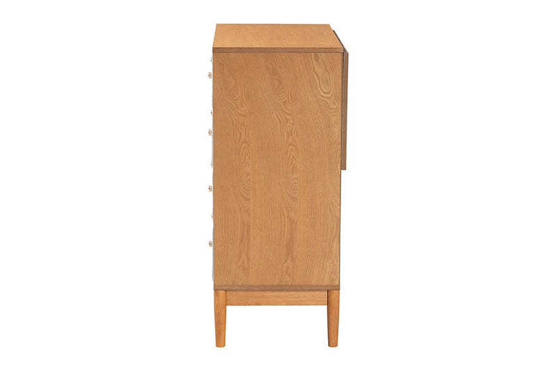 Troy GrayCorduroy and Oak Brown Wood 4-Drawer Chest Baxton