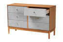 Troy GrayCorduroy and Oak Brown Wood 6-Drawer Dresser Baxton