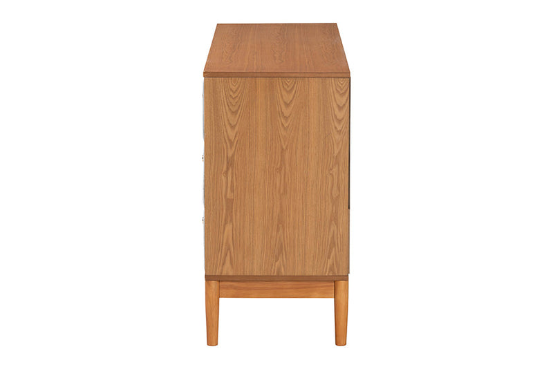 Troy GrayCorduroy and Oak Brown Wood 6-Drawer Dresser Baxton