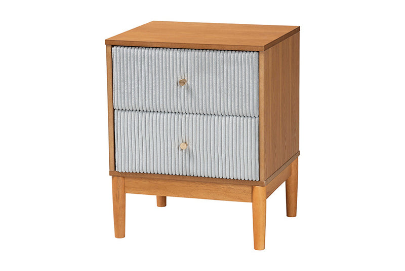 Troy GrayCorduroy and Oak Brown Wood Queen 4Pc Bedroom Set Baxton