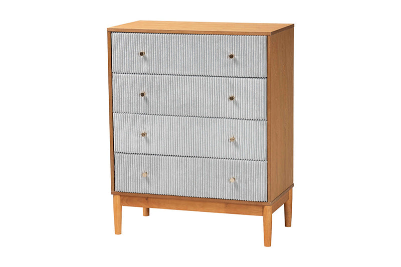 Troy GrayCorduroy and Oak Brown Wood Queen 4Pc Bedroom Set Baxton